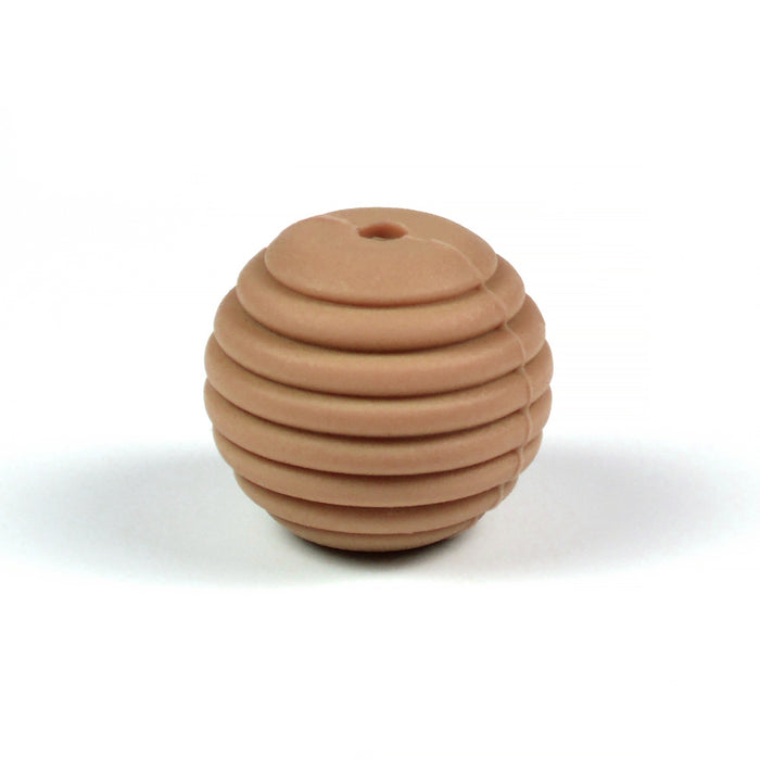 Räfflad silikonpärla, nougat, 15mm