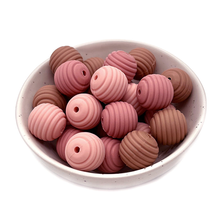 Räfflad silikonpärla, dusty pink, 15mm