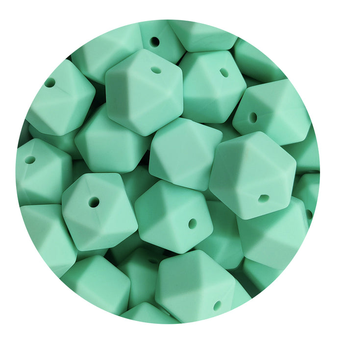 Kantig silikonpärla, mint, 14mm