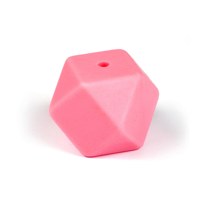 Kantig silikonpärla, flamingo pink, 14mm