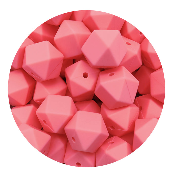 Kantig silikonpärla, flamingo pink, 14mm