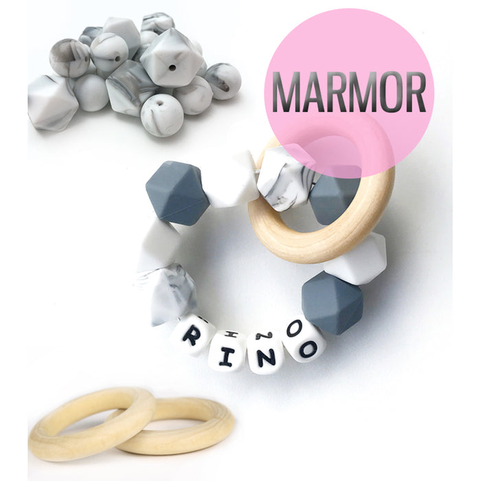 Kantig silikonpärla, marmor, 14mm