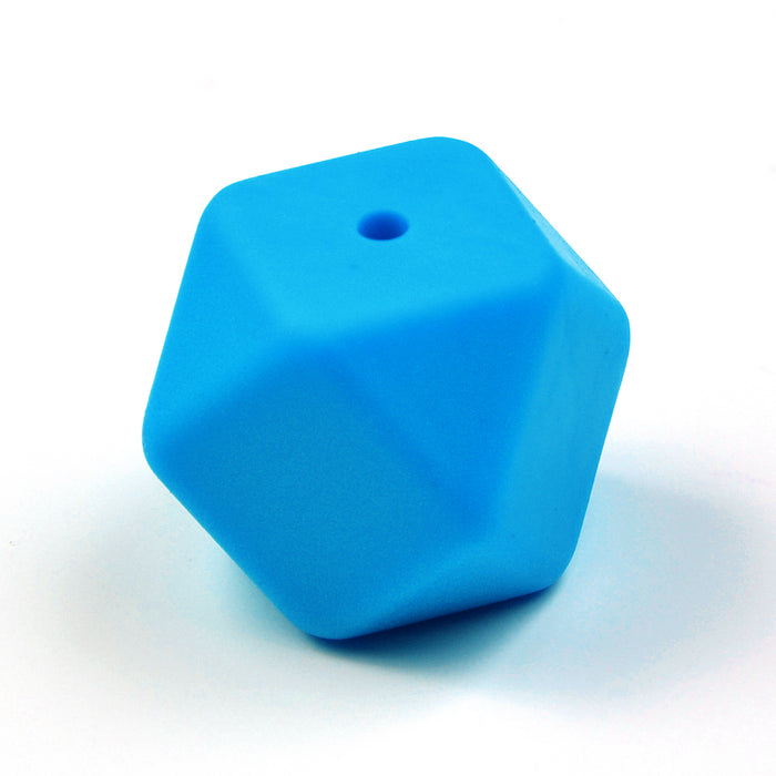 Kantig silikonpärla, blå, 18mm