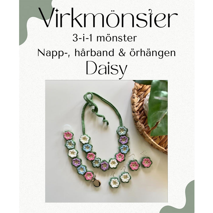 Virkmönster, napp-, hårband & örhängen DAISY