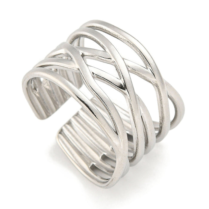 Ring i rostfritt stål, "Criss cross"