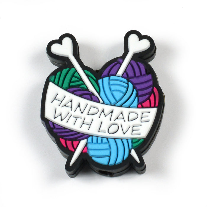 Motivpärla i silikon, nystan "Handmade With Love"