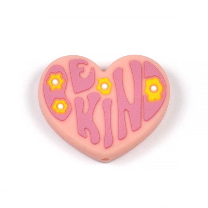 Motivpärla i silikon, hjärta "Be kind"