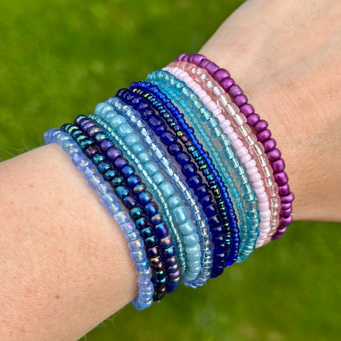Seed Beads, 4mm, transparent-rainbow blå, 30g