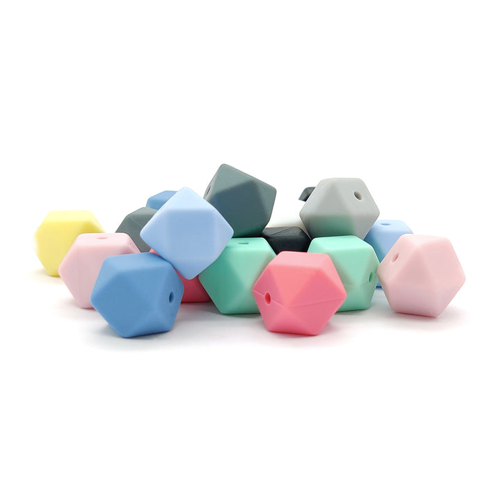 Kantig silikonpärla, mint, 14mm
