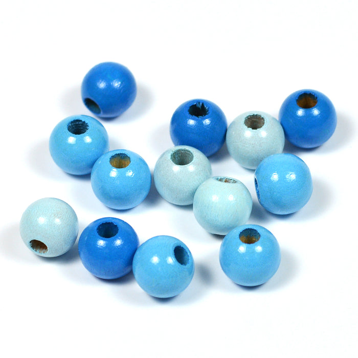 Träpärlor, 8mm, blå-mix, 120st