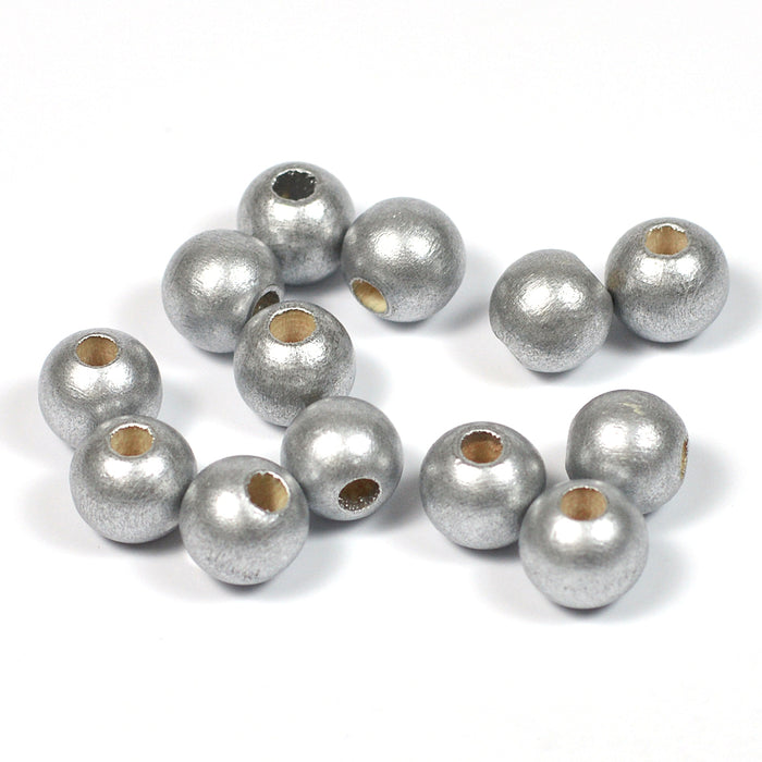 Träpärlor, 8mm, silver, 60st