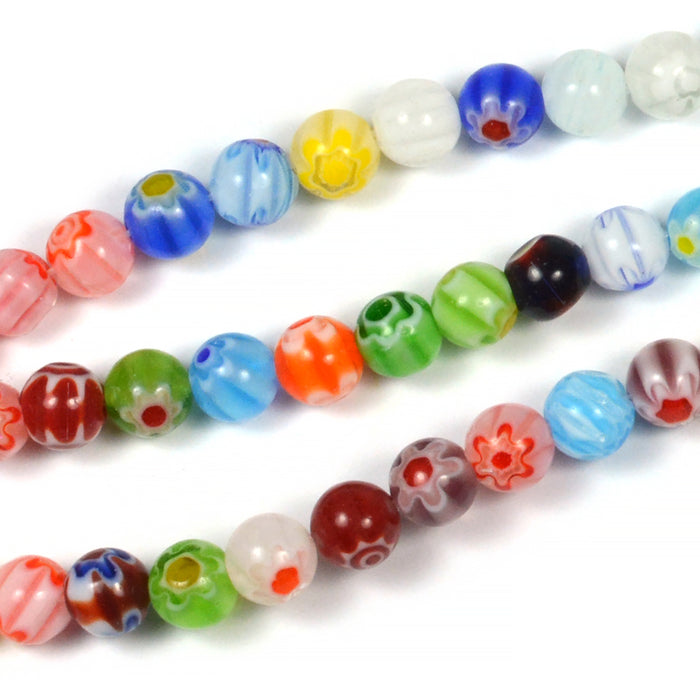 Runda millefiori pärlor, 6mm