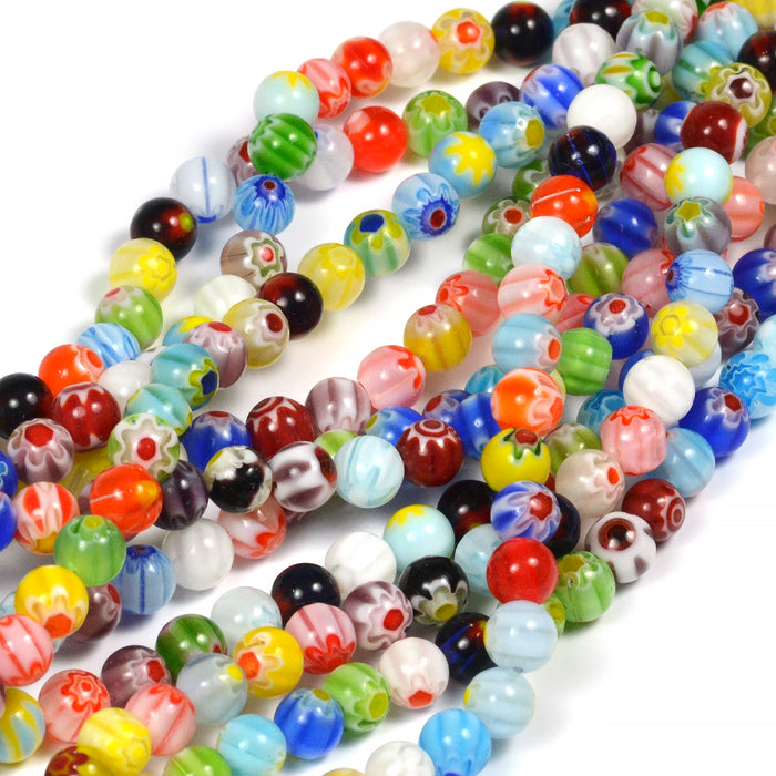 Runda millefiori pärlor, 6mm