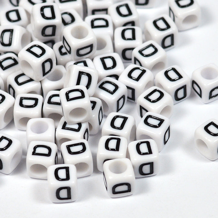 Vita bokstavspärlor, kub, 6mm, A–Z