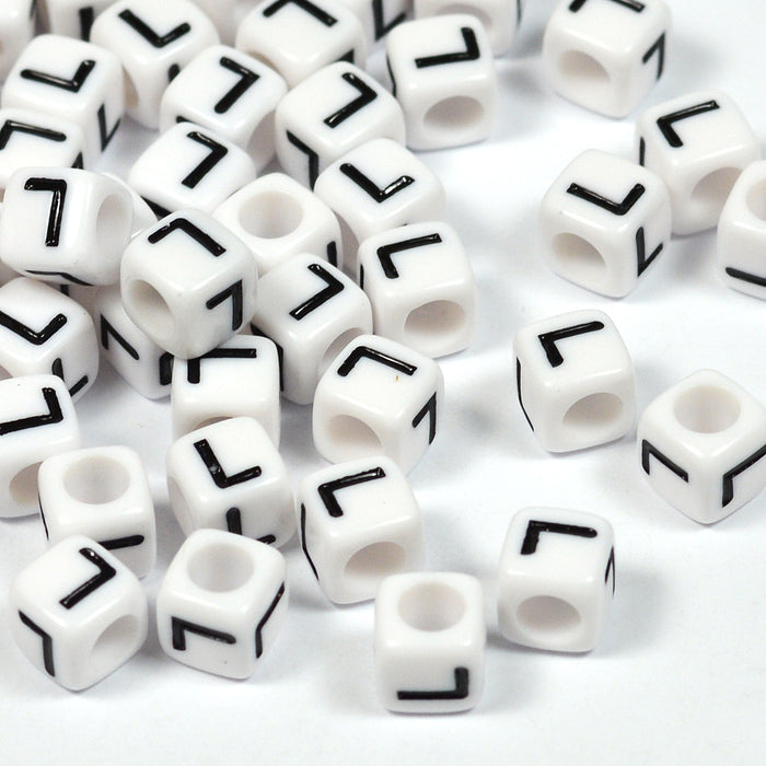 Vita bokstavspärlor, kub, 6mm, A–Z