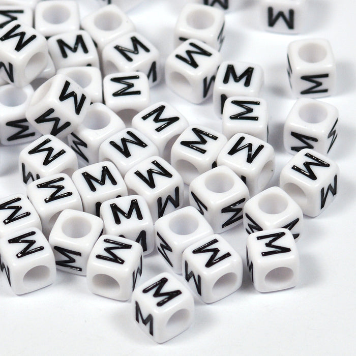 Vita bokstavspärlor, kub, 6mm, A–Z