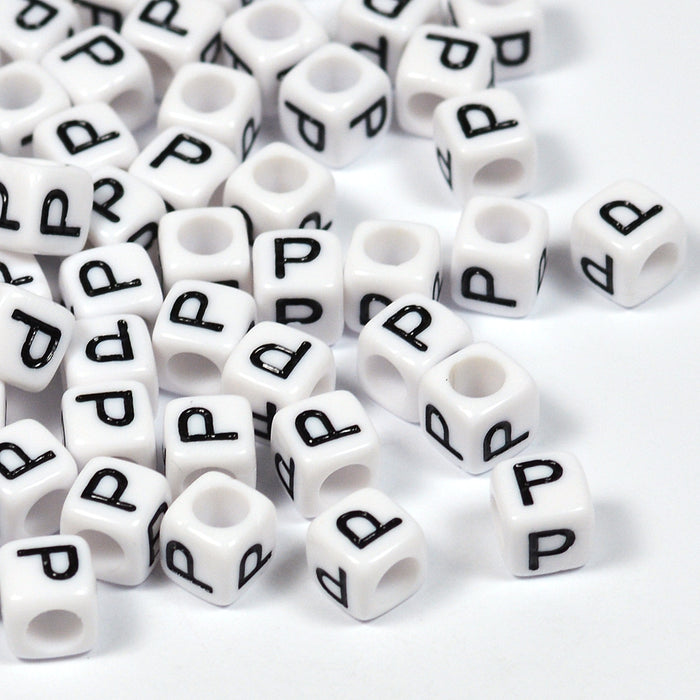 Vita bokstavspärlor, kub, 6mm, A–Z
