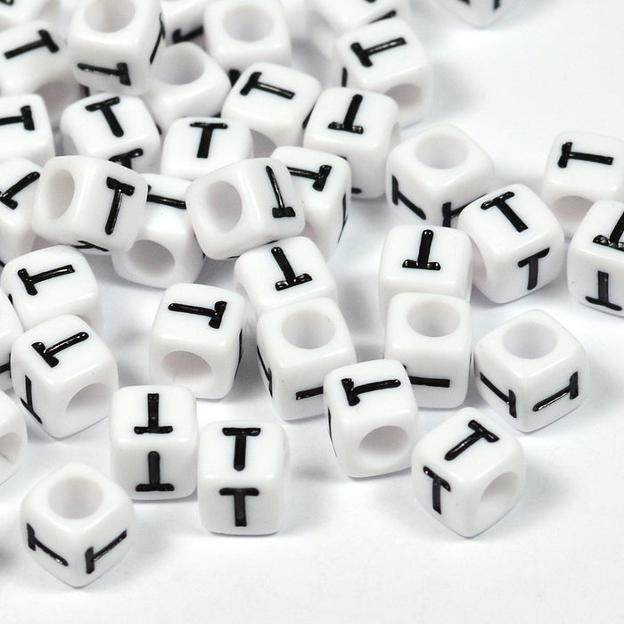 Vita bokstavspärlor, kub, 6mm, A–Z