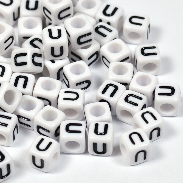 Vita bokstavspärlor, kub, 6mm, A–Z