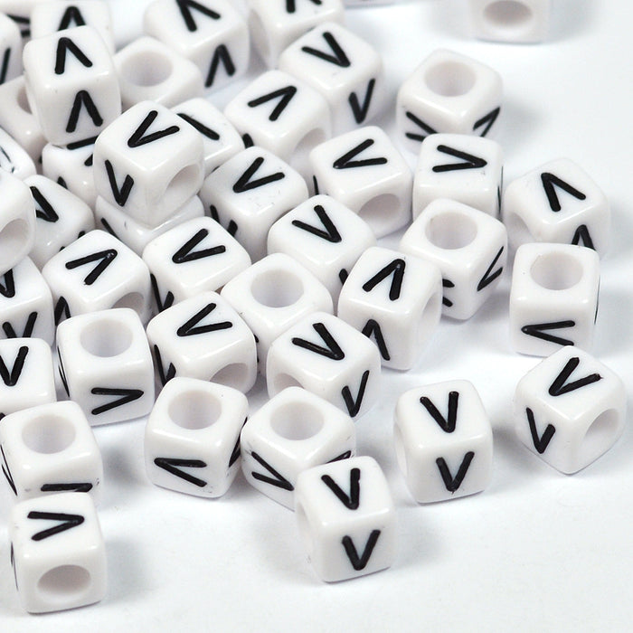 Vita bokstavspärlor, kub, 6mm, A–Z