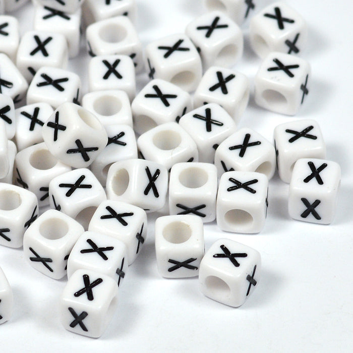 Vita bokstavspärlor, kub, 6mm, A–Z