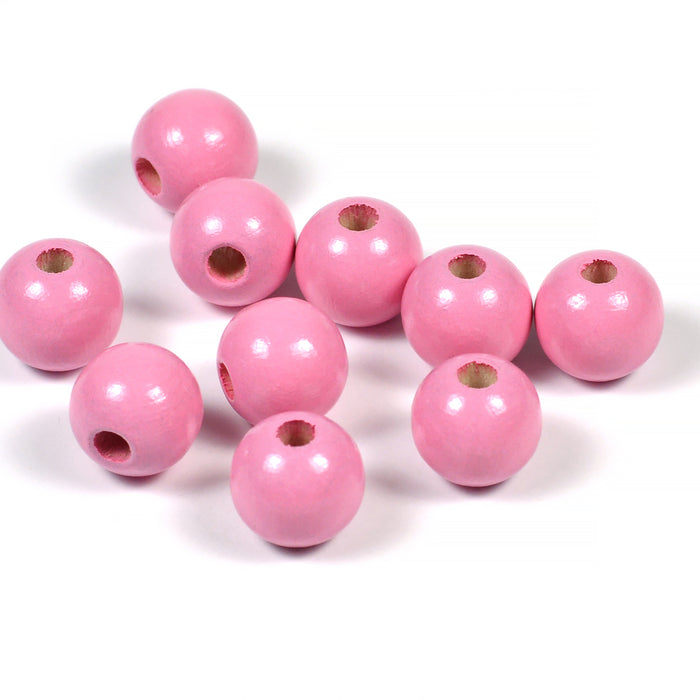 Träpärlor, 10mm, rosa, 50st