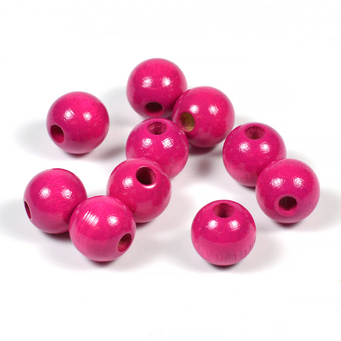 Träpärlor, 10mm, fuchsia, 50st