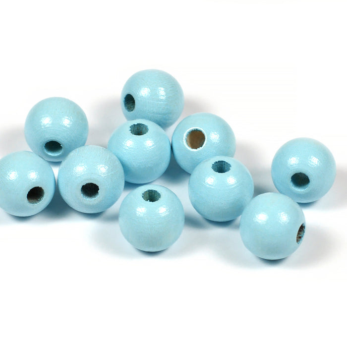 Träpärlor, 10mm, ljusblå, 50st