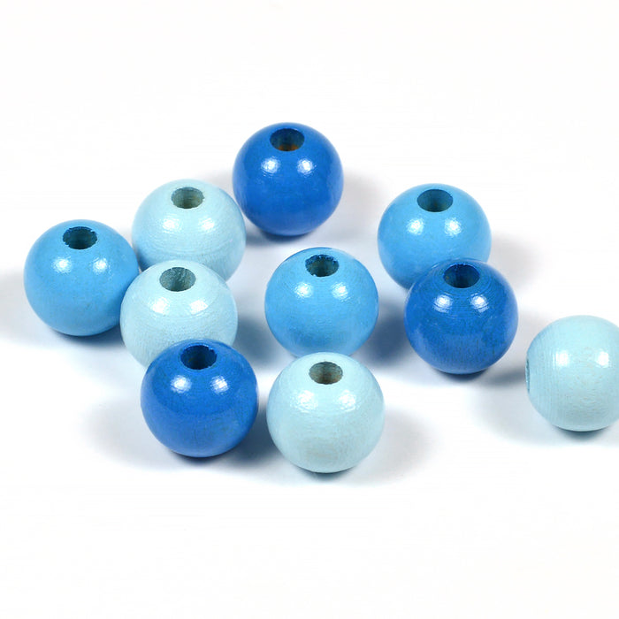 Träpärlor, 10mm, blå-mix, 100st