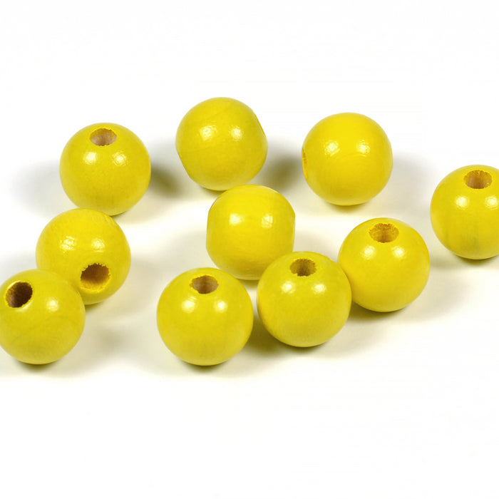 Träpärlor, 10mm, solgul, 50st