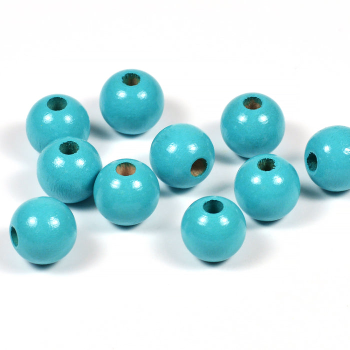 Träpärlor, 10mm, turkos, 50st