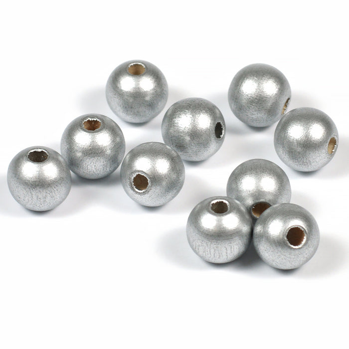 Träpärlor, 10mm, silver, 50st