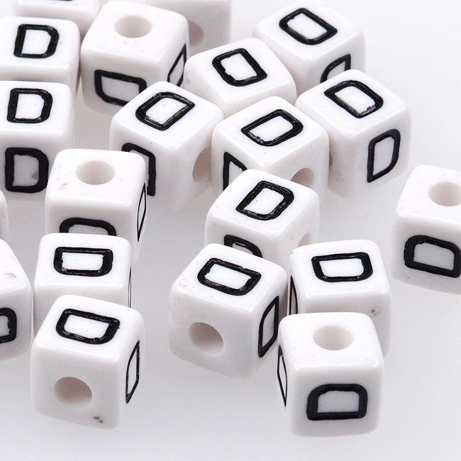 Vita bokstavspärlor, kub, 10mm, A–Z