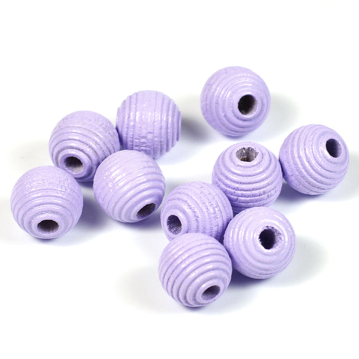 Räfflade träpärlor, 10mm, lavendel, 35st