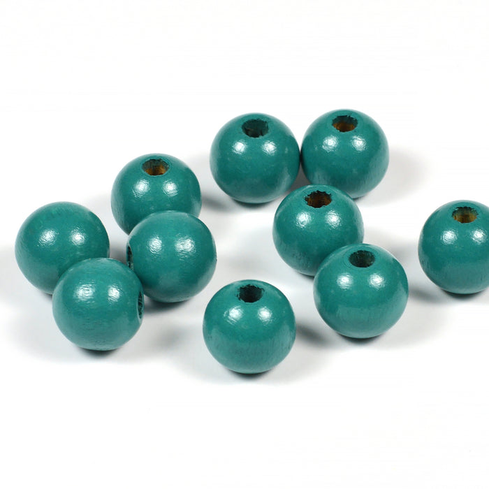 Träpärlor, 10mm, petrol, 50st