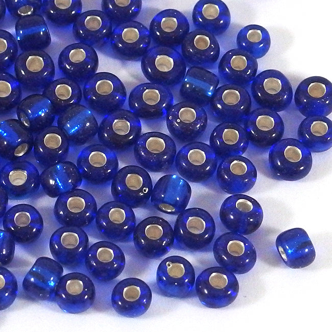 Seed Beads, 4mm, silverlined marinblå, 30g