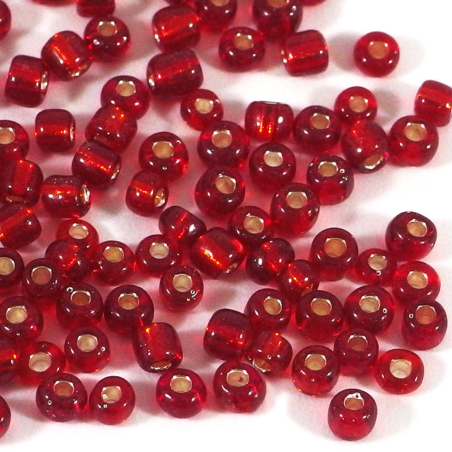 Seed Beads, 4mm, silverlined mörkröd, 30g