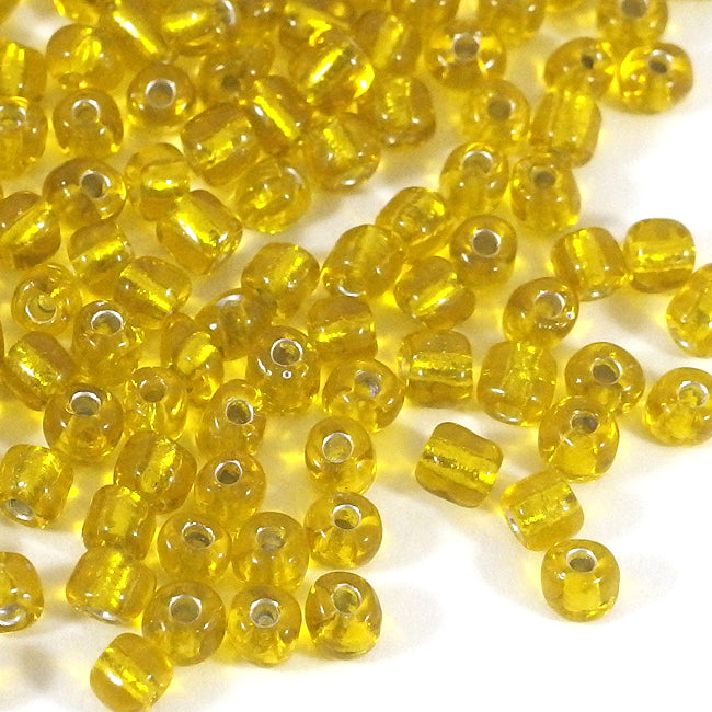 Seed Beads, 4mm, silverlined gul, 30g