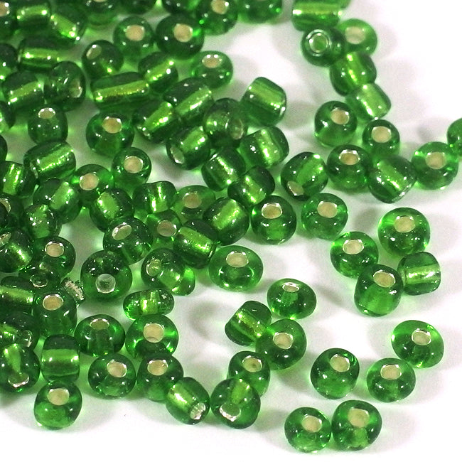 Seed Beads, 4mm, silverlined grön, 30g