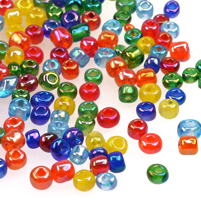 Seed Beads, 4mm, transparent-rainbow mix