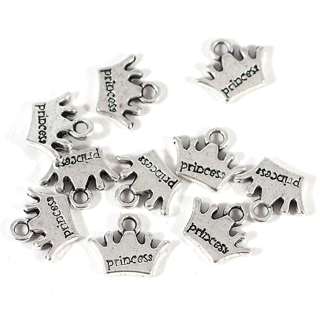 Berlock, krona "princess", antiksilver, 13x11mm, 10st