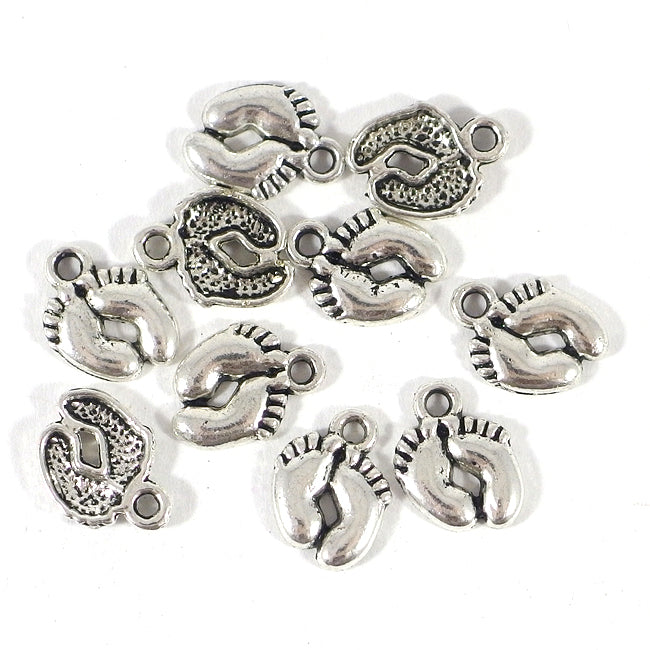 Berlock, babyfötter, antiksilver, 10x14mm, 10st