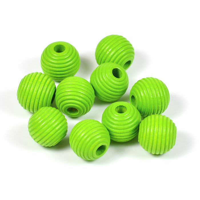 Räfflade träpärlor, 10mm, ljusgrön, 35st