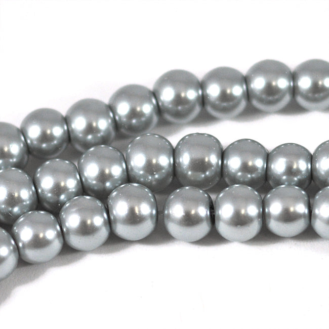 Vaxade glaspärlor, silvergrå, 6mm