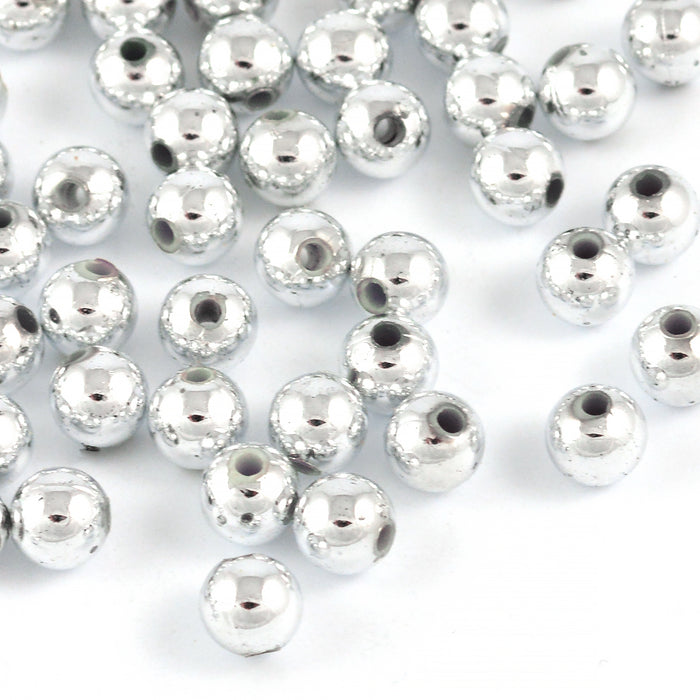 Pläterade akrylpärlor, silver, 6mm, 200st