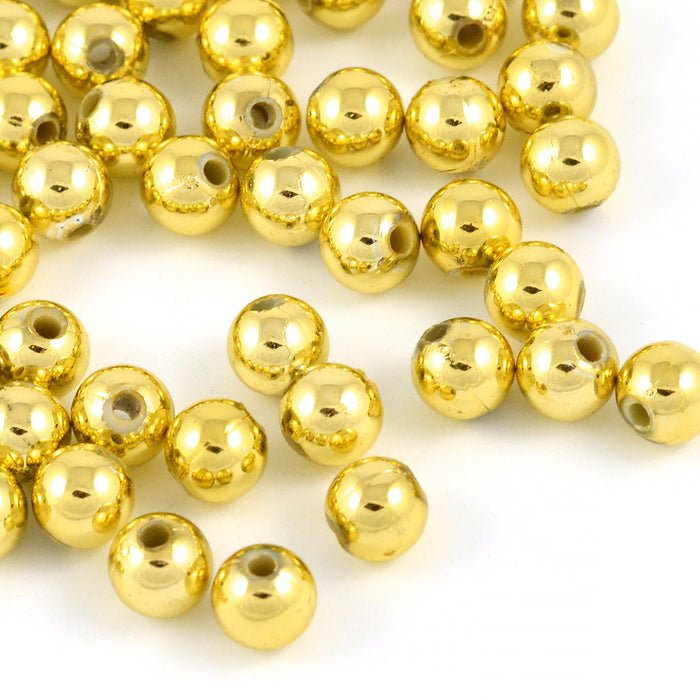 Pläterade akrylpärlor, guld, 6mm, 200st