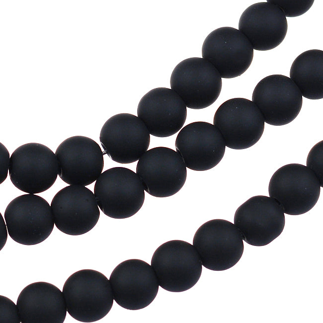 Gummiklädda glaspärlor, svart, 6mm