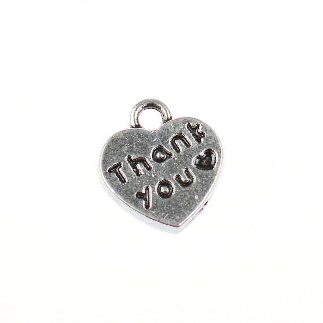 Berlock, hjärta "Thank you", antiksilver, 11x12mm, 10st