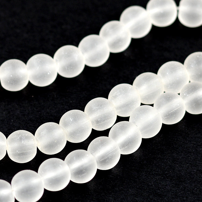 Frostade glaspärlor, vit, 6mm