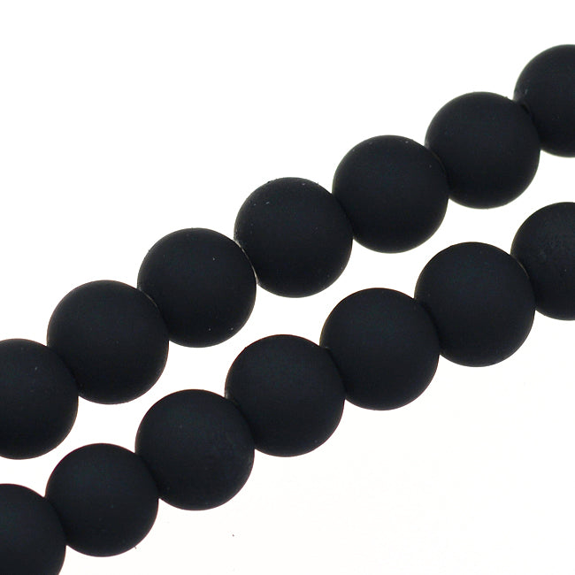 Gummiklädda glaspärlor, svart, 8mm
